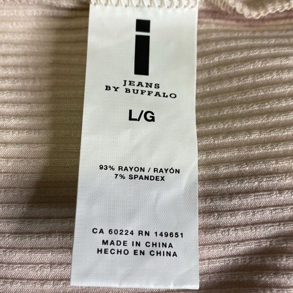 Women’s Large i Jeans By Buffalo Pink Scoop Neck Long Sleeve Ribbed Tee NEW - Picture 6 of 7